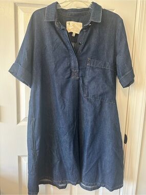 Pilcro Dark Blue Denim Short-Sleeve Shirt Dress